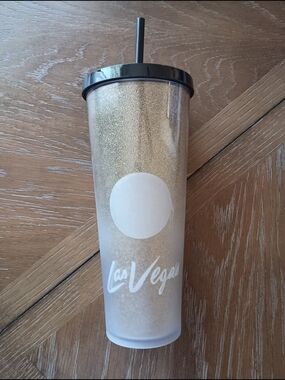 Starbucks Las Vegas Gold Glitter Tumbler 24oz Venti BPA-Free Plastic with Straw